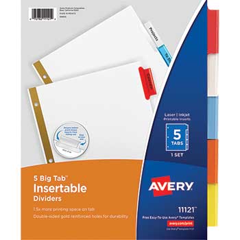 Avery Big Tab™ Insertable Dividers, 5-Tab Set, Multicolor
