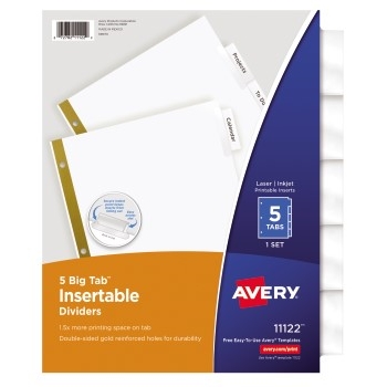 Avery Big Tab™ Insertable Dividers, Clear Tabs, 5-Tab Set