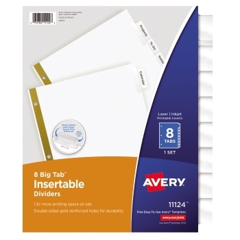 Avery Big Tab™ Insertable Dividers, Clear Tabs, 8-Tab Set