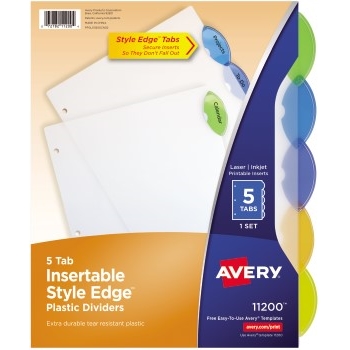 Avery Insertable Style Edge™ Plastic Dividers, 5-Tab Set, Multicolor
