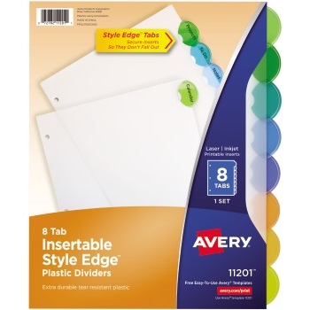 Avery Insertable Style Edge™ Plastic Dividers, 8-Tab Set, Multicolor