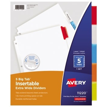 Avery Big Tab™ Insertable Extra-Wide Dividers, 5-Tab Set, Multicolor