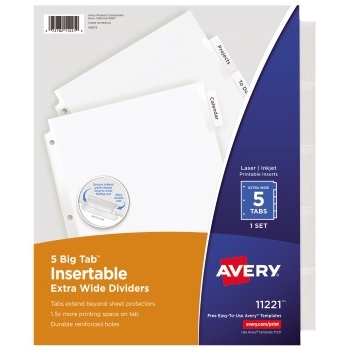 Avery Big Tab™ Insertable Extra-Wide Dividers, 5-Tab Set