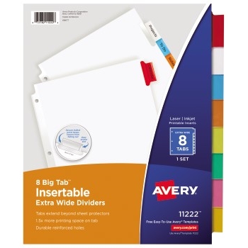 Avery Big Tab™ Insertable Extra Wide Dividers, 8-Tab Set, Multicolor