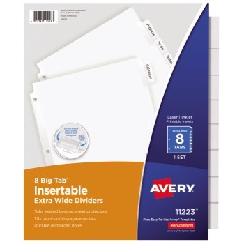 Avery Big Tab™ Insertable Extra-Wide Dividers, Clear Tabs, 8-Tab Set