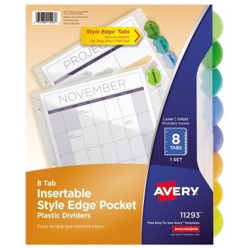 Avery Insertable Style Edge Plastic Dividers with Pockets, 8-Tab Set, Multicolor