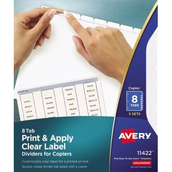 Avery Print &amp; Apply Clear Label Dividers, Index Maker&#174; Easy Peel&#174; Printable Labels for Copiers, 8 White Tabs, 5 ST/PK