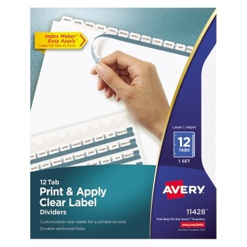 Avery Print &amp; Apply Clear Label Dividers, Index Maker&#174; Easy Apply™ Printable Label Strip, 12 White Tabs