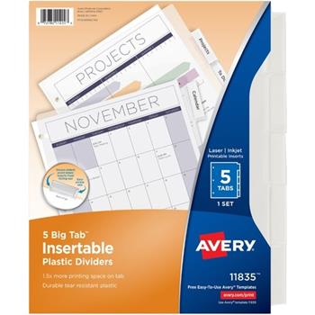 Avery Big Tab™ Clear Insertable Plastic Dividers, 5-Tab Set