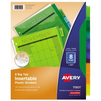 Avery Big Tab™ Insertable Plastic Dividers, 8-Tab Set, Multicolor