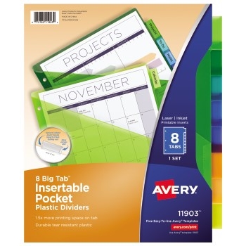 Avery Big Tab™ Insertable Plastic Dividers with Pockets, 8-Tab Set, Multicolor