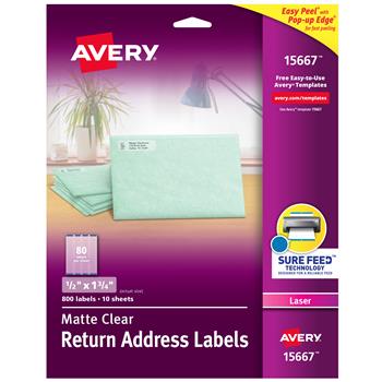 Avery Laser Return Address Labels, Matte, 0.5&quot; x 1.75&quot;, Clear, 800 Labels