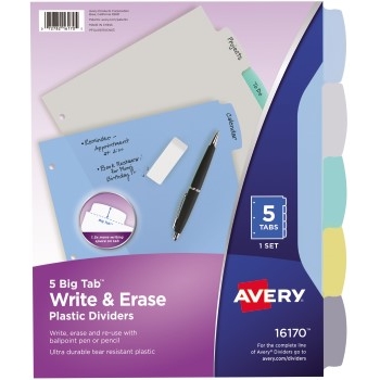 Avery Big Tab™ Write &amp; Erase Durable Plastic Dividers, 5-Tab Set, Multicolor