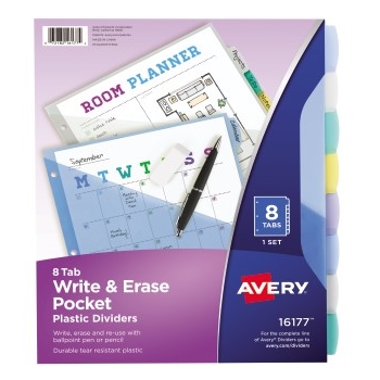 Avery Write &amp; Erase Durable Plastic Dividers with Pockets, 8-Tab Set, Multicolor