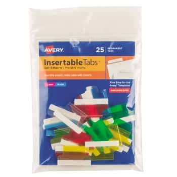 Avery Insertable Tabs, Self-Adhesive, Printable Inserts, 1&quot; Assorted Colors, 25/PK