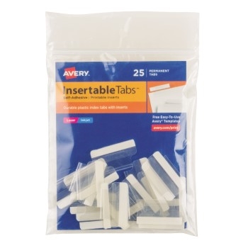 Avery Insertable Tabs, Self-Adhesive, Printable Inserts, 1&quot; Clear, 25/PK