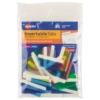 Avery Insertable Tabs, Self-Adhesive, Printable Inserts, 1 1/2&quot; 25/PK