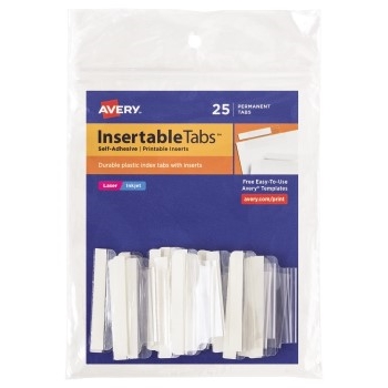 Avery Insertable Tabs, Self-Adhesive, Printable Inserts, 1 1/2&quot; Clear, 25/PK