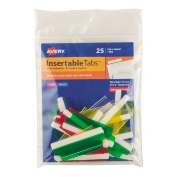 Avery Insertable Tabs, Self-Adhesive, Printable Inserts, 2&quot; Assorted Colors, 25/PK