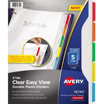 Avery Easy View Durable Plastic Dividers, 5-Tab Set, Clear