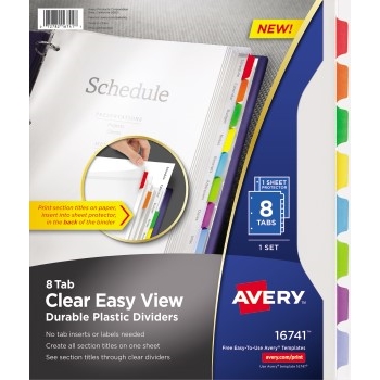 Avery Clear Easy View Durable Plastic Dividers, 8-Tab Set, Multicolor