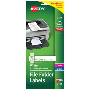 Avery Mini-Sheets File Folder Labels, Permanent, 2/3 in x 3-7/16 in, Matte White, 300/Pack