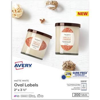 Avery Printable Blank Oval Labels, 3 5/16 in x 3 in, White, 200/Pack