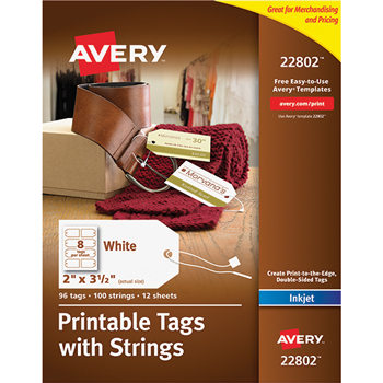 Avery Printable Tags with Strings, 2&quot; x 3 1/2&quot;,  96/PK