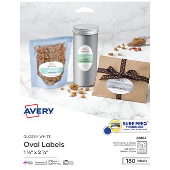 Avery Printable Blank Oval Labels, 1.5 in x 2.5 in, Glossy White, 180/Pack