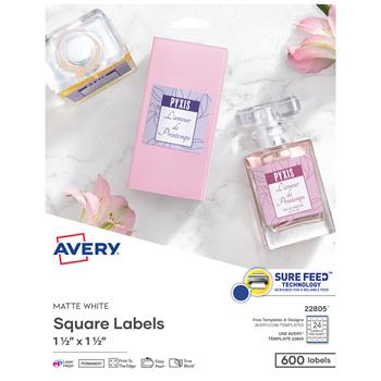 Avery Printable Blank Square Labels, 1.5 in x 1.5 in, Matte White, 600/Pack