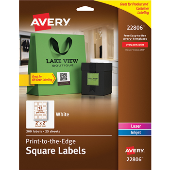 Avery Easy Peel&#174; Labels, TrueBlock&#174; Technology, Print to the Edge, Square, 2&quot; x 2&quot;, 300/PK