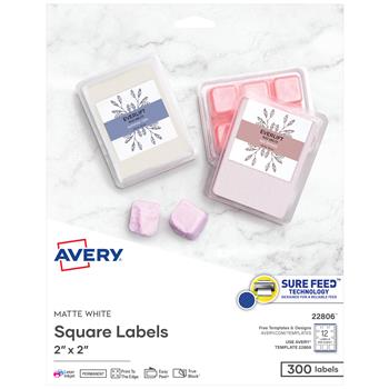 Avery Printable Blank Square Labels, 2 in x 2 in, Matte White, 300/Pack