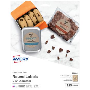 Avery Printable Round Labels, 2.5 in Diameter, Kraft Brown, 225/Pack