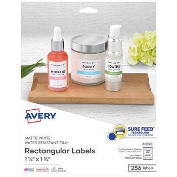 Avery Printable Blank Rectangle Labels, 1.25 in x 1.75 in, White, 256/Pack