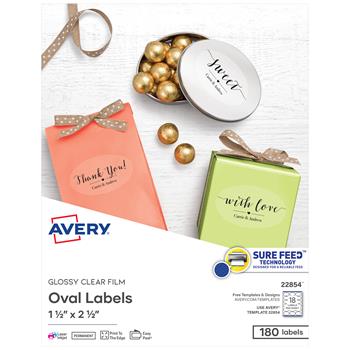 Avery Printable Blank Oval Labels, 1.5 in x 2.5 in, Glossy Crystal Clear, 180/pack