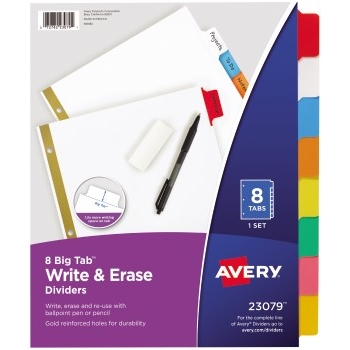 Avery Big Tab™ Write &amp; Erase Dividers, 8-Tab Set, Multicolor