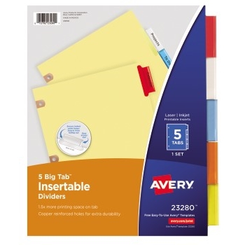 Avery Big Tab™ Insertable Dividers, Buff Paper, 5-Tab Set, Multicolor
