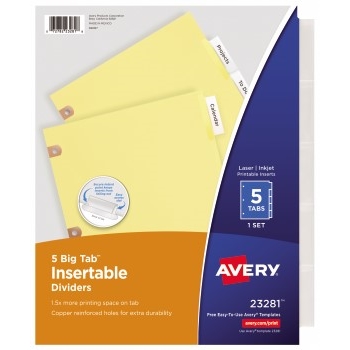 Avery Big Tab™ Insertable Dividers, Buff Paper, Clear Tabs, 5-Tab Set