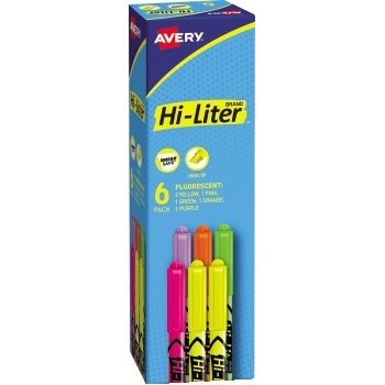 HI-LITER&#174; Pen-Style Highlighters, Assorted Colors, Smear Safe™, Nontoxic, 6/ST
