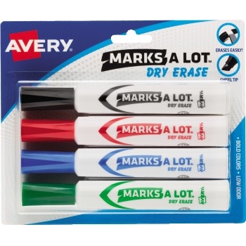 Marks-A-Lot&#174; Desk-Style Dry Erase Markers, Chisel Tip, Assorted Colors, 4/ST