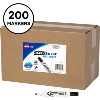 Avery Marks-A-Lot Dry Erase Marker, Chisel Marker Point Style, Black, 200/BX
