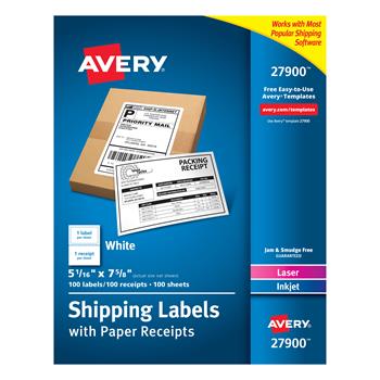 Avery Laser Inkjet Shipping Labels with Paper Receipts, 5-1/16&quot; x 7-5/8&quot;, White, 100/Box