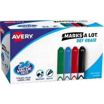 Marks-A-Lot&#174; Pen-Style Dry Erase Markers, Bullet Tip, Assorted Colors, 24/PK