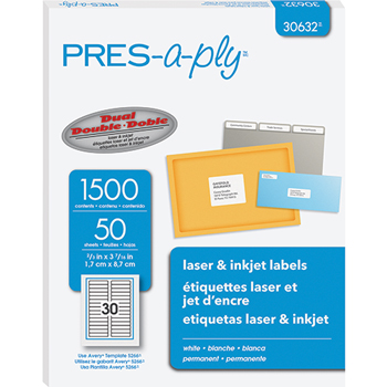 PRES-a-ply File Folder Labels, 2/3&quot; x 3 7/16&quot;, Permanent-Adhesive, 30-up, 1500/BX
