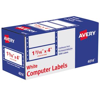 Avery Continuous Form Computer Labels, Permanent Adhesive, 4&quot; x 1.44&quot;, White, 5000 Labels