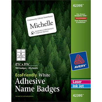 Avery EcoFriendly Adhesive Name Badges, 2 1/3&quot;&quot; x 3 3/8&quot;&quot;, 160/PK