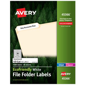 Avery EcoFriendly Inkjet Laser File Folder Labels, 2/3&quot; x 3-7/16&quot;, White, 1500/Box