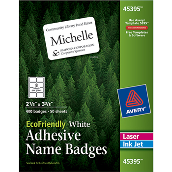 Avery EcoFriendly Adhesive Name Badges, 2 1/3&quot;&quot; x 3 3/8&quot;&quot;, 400/BX