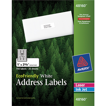 Avery EcoFriendly Address Labels, Permanent Adhesive, 1&quot; x 2-5/8&quot;, 750/BX