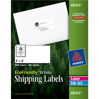 Avery EcoFriendly Shipping Labels, Permanent Adhesive, 2&quot; x 4&quot;, 1000/BX